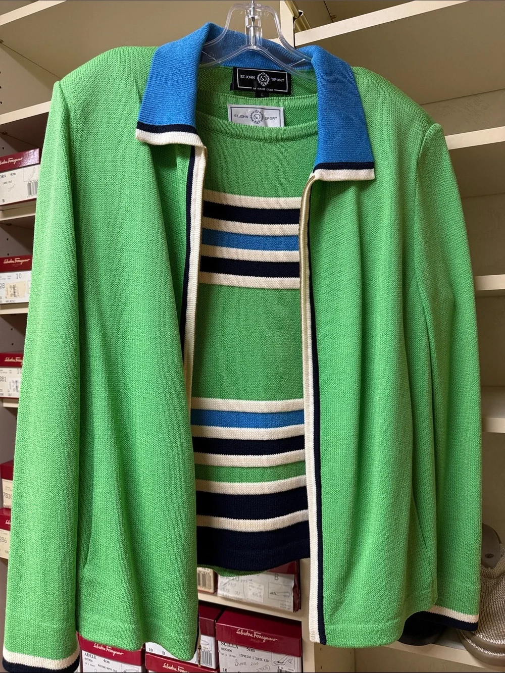 Green Knit Zip-Front Sweater twin set